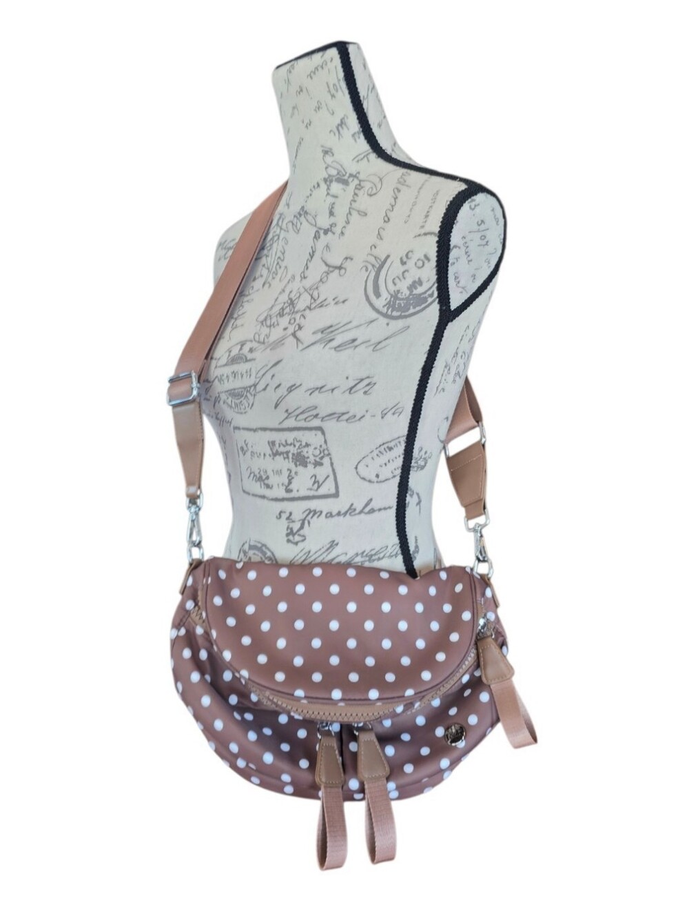 Iris & Rainbow Brown White Polka Dot Crescent Crossbody Fanny Pack